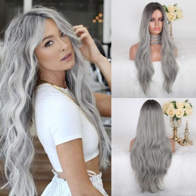 Long, Wavy Natural Synthetic Wig Ombre, Blonde & Brown