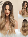 Long, Wavy Natural Synthetic Wig Ombre, Blonde & Brown
