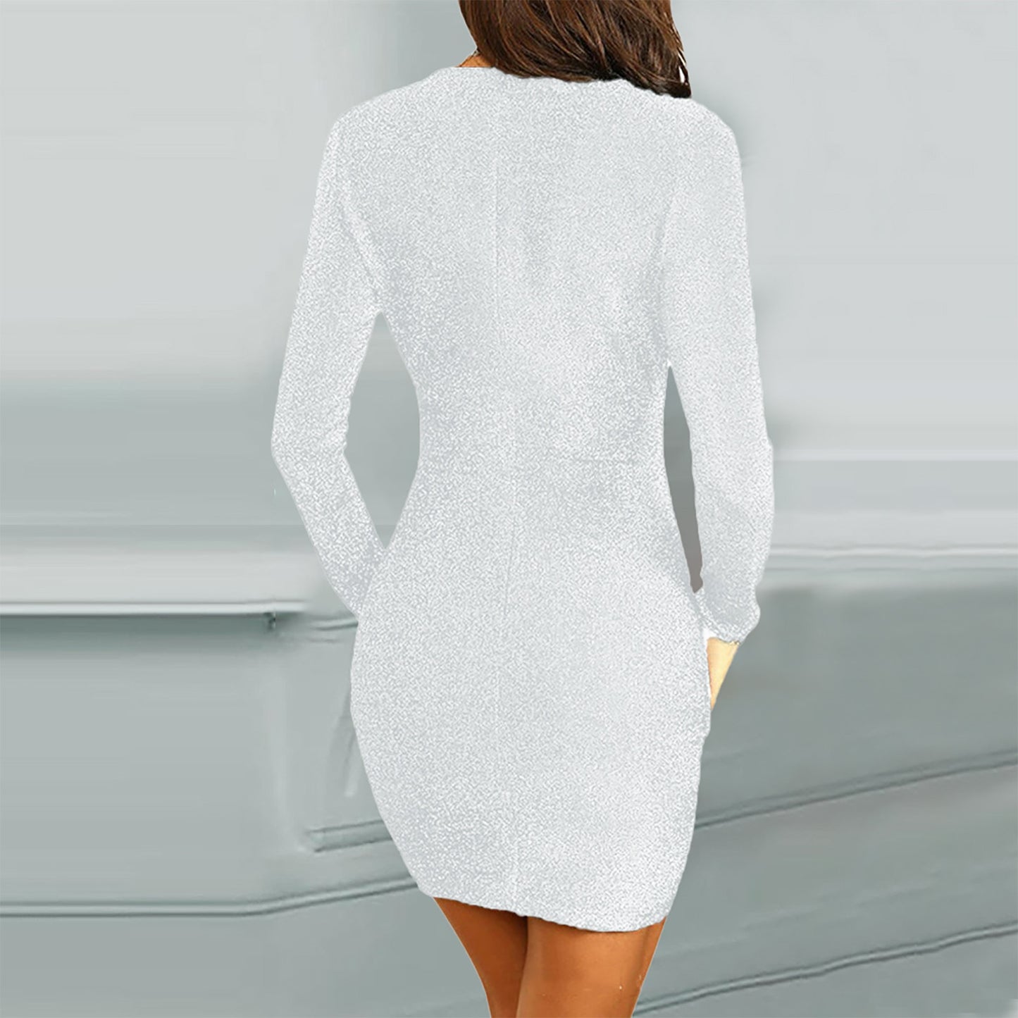 Sequins Long-sleeved Elegant V-neck Dress - Fashion Damsel