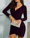 Sequins Long-sleeved Elegant V-neck Dress - Fashion Damsel