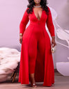 Deep V Neck Jumpsuit Dress for Women - Fashion Damsel