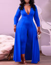 Deep V Neck Jumpsuit Dress for Women - Fashion Damsel