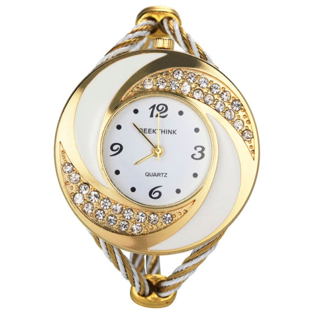 Rhinestone Whirlwind Design Metal Weave Quartz Watch