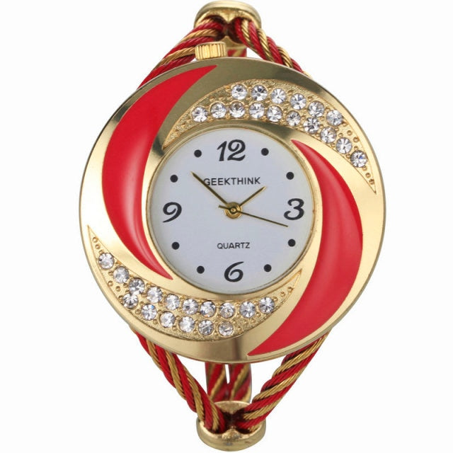 Rhinestone Whirlwind Design Metal Weave Quartz Watch