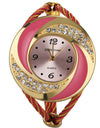 Rhinestone Whirlwind Design Metal Weave Quartz Watch