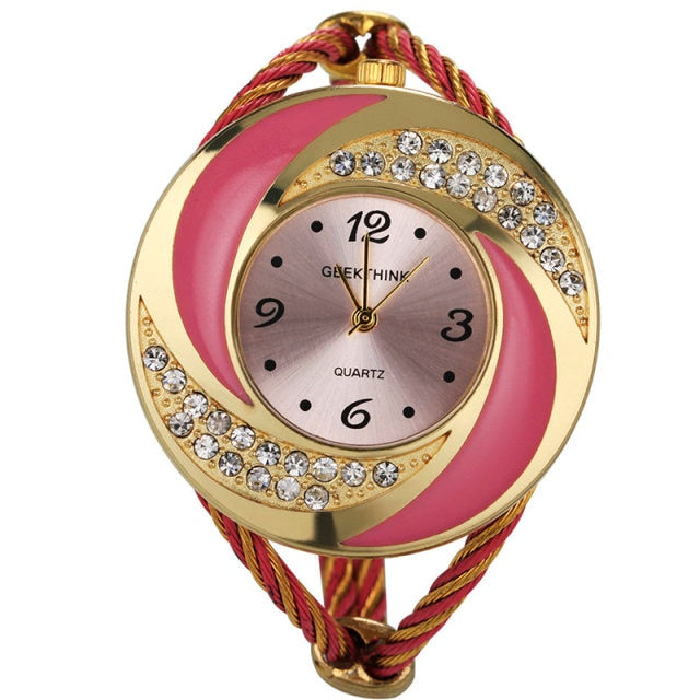 Rhinestone Whirlwind Design Metal Weave Quartz Watch