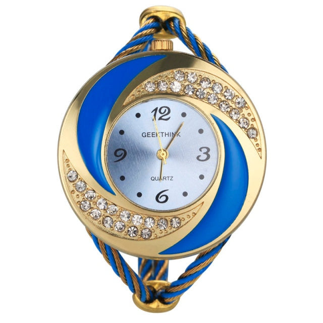 Rhinestone Whirlwind Design Metal Weave Quartz Watch