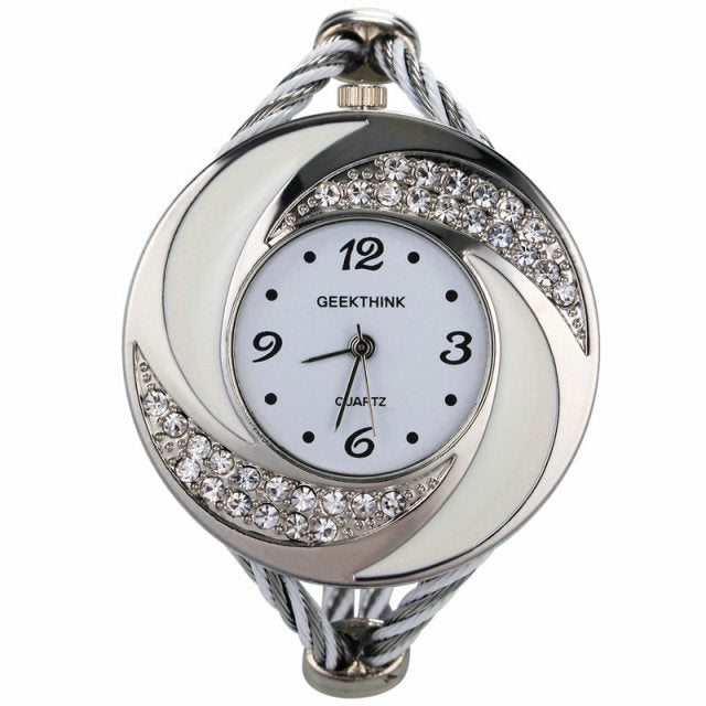 Rhinestone Whirlwind Design Metal Weave Quartz Watch