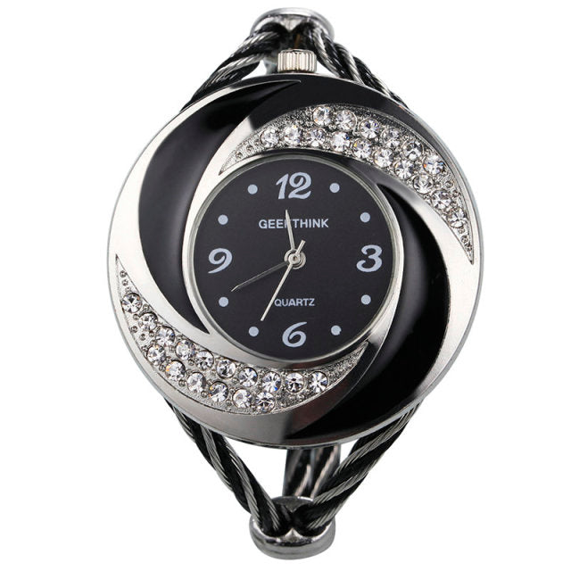 Rhinestone Whirlwind Design Metal Weave Quartz Watch