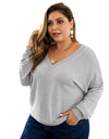 Casual Loose Plus Size Sweater With V-Neck - Fashion Damsel