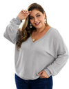 Casual Loose Plus Size Sweater With V-Neck - Fashion Damsel