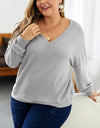 Casual Loose Plus Size Sweater With V-Neck - Fashion Damsel