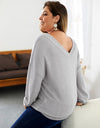 Casual Loose Plus Size Sweater With V-Neck - Fashion Damsel