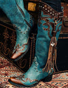 Cowgirl Rivet Knee High Boots With Tassels - Fashion Damsel