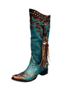 Cowgirl Rivet Knee High Boots With Tassels - Fashion Damsel