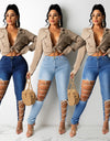 High Waist Lace-Up Bandage Jeans - Fashion Damsel
