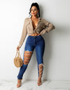 High Waist Lace-Up Bandage Jeans - Fashion Damsel