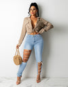 High Waist Lace-Up Bandage Jeans - Fashion Damsel