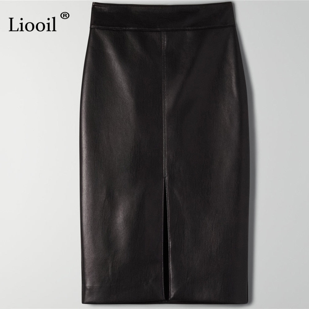 Leather Slit Pencil Office Skirt - Fashion Damsel