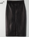 Leather Slit Pencil Office Skirt - Fashion Damsel