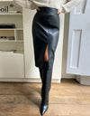 Leather Slit Pencil Office Skirt - Fashion Damsel