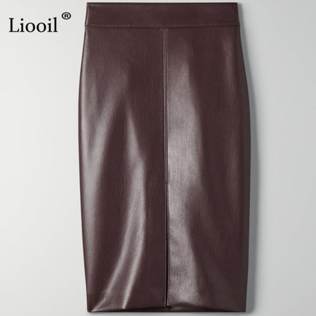 Leather Slit Pencil Office Skirt - Fashion Damsel