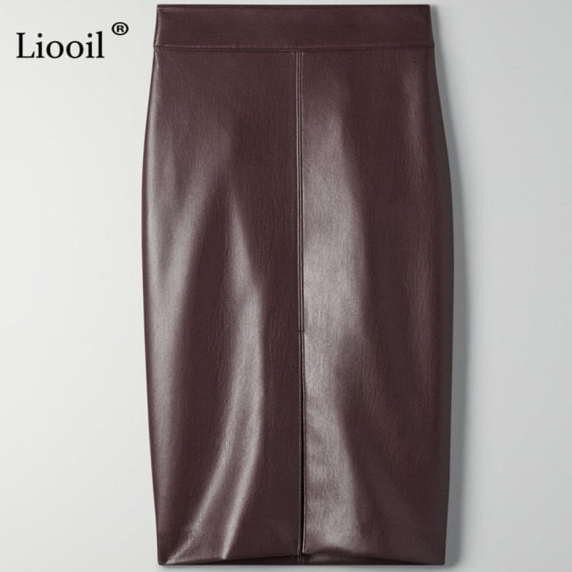 Leather Slit Pencil Office Skirt - Fashion Damsel