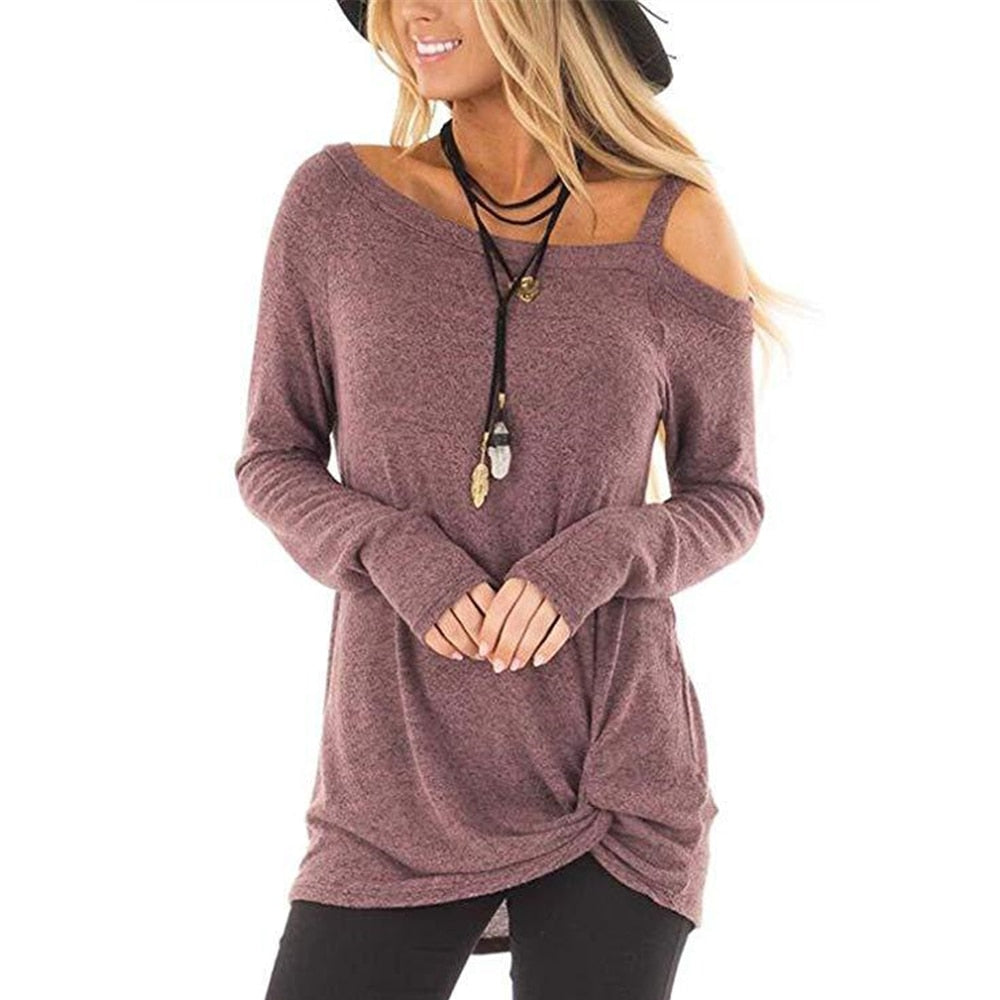 Off Shoulder Long Sleeve Casual Ladies Pullover