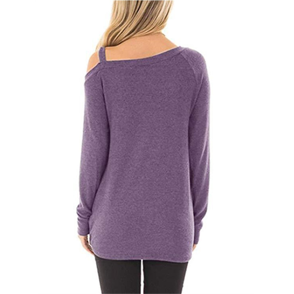 Off Shoulder Long Sleeve Casual Ladies Pullover