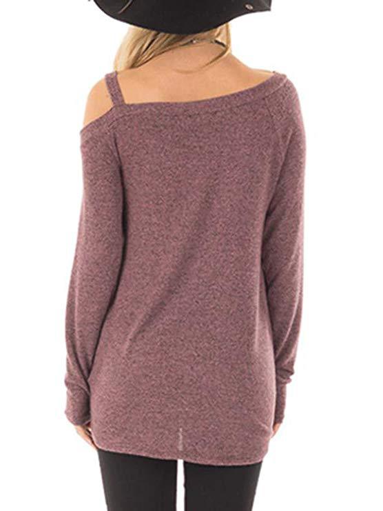 Off Shoulder Long Sleeve Casual Ladies Pullover