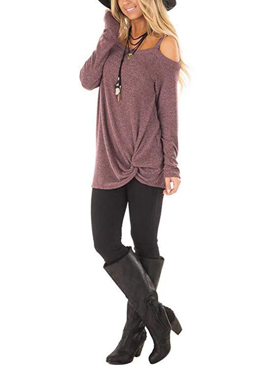 Off Shoulder Long Sleeve Casual Ladies Pullover