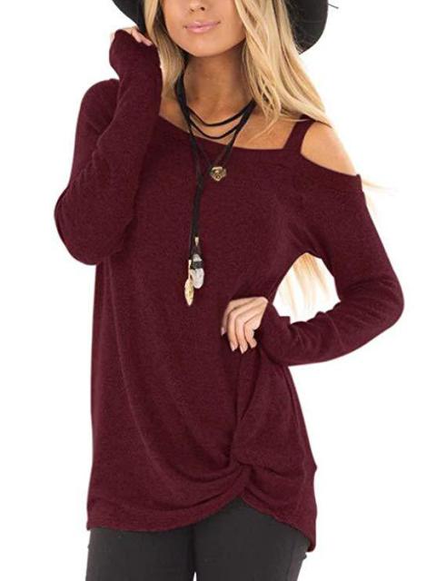 Off Shoulder Long Sleeve Casual Ladies Pullover