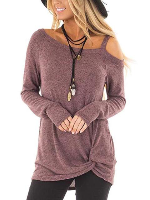 Off Shoulder Long Sleeve Casual Ladies Pullover