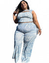 Sleeveless Hollow Crop Plus Size Two Piece Set