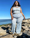 Sleeveless Hollow Crop Plus Size Two Piece Set