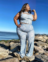 Sleeveless Hollow Crop Plus Size Two Piece Set
