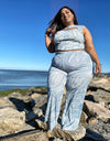 Sleeveless Hollow Crop Plus Size Two Piece Set