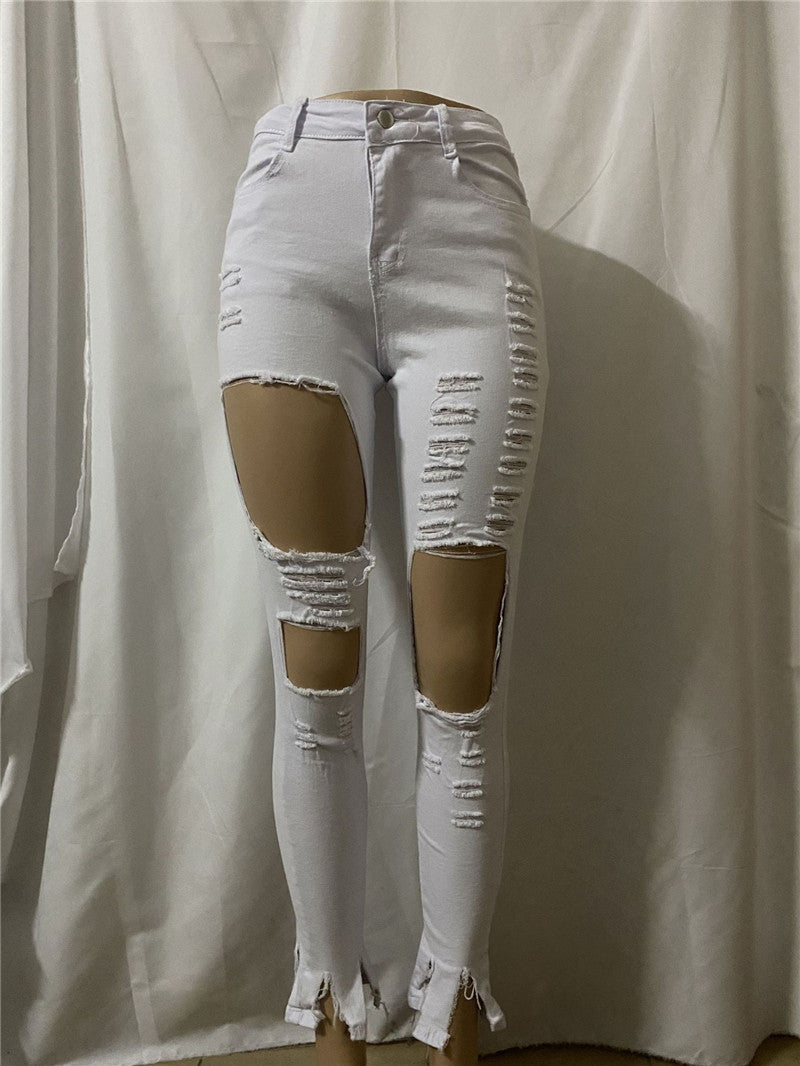 Bell Bottom Ripped Hole Classic High Waist Flare Denim