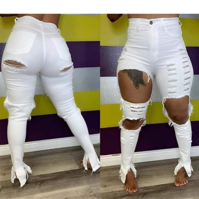 Bell Bottom Ripped Hole Classic High Waist Flare Denim