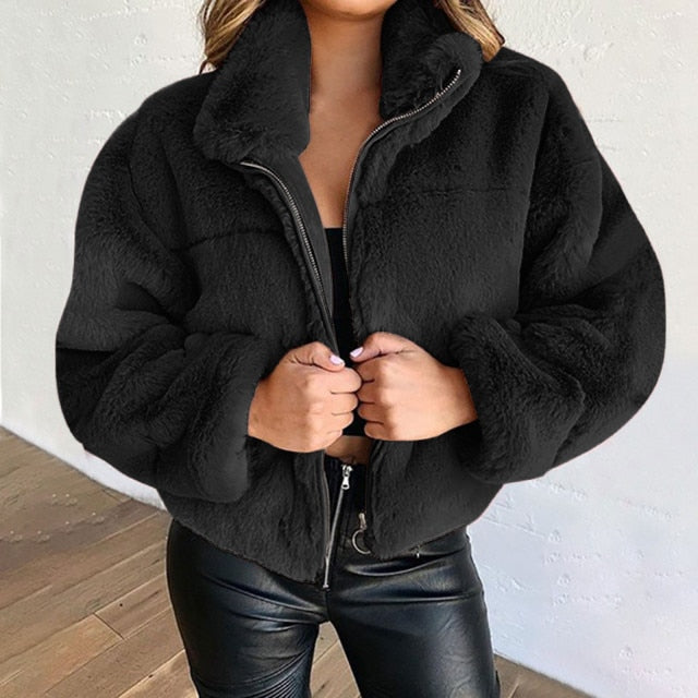 Warm Plush Cardigan Sweater/Coat With  Zipper - Fashion Damsel