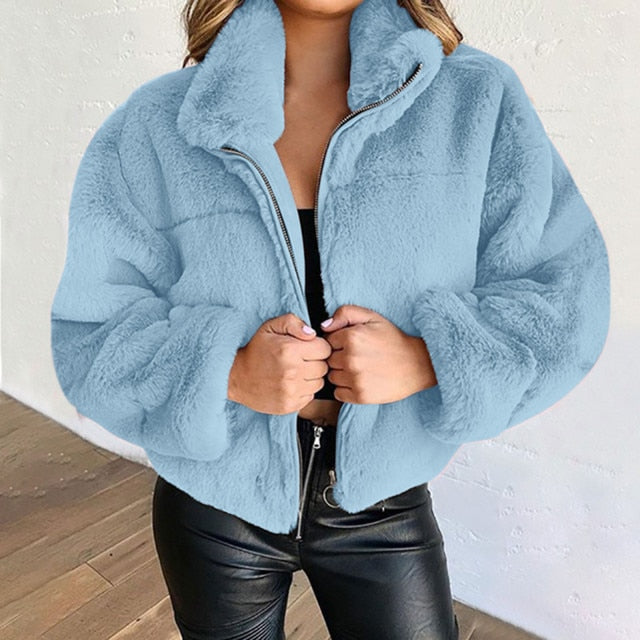 Warm Plush Cardigan Sweater/Coat With  Zipper - Fashion Damsel