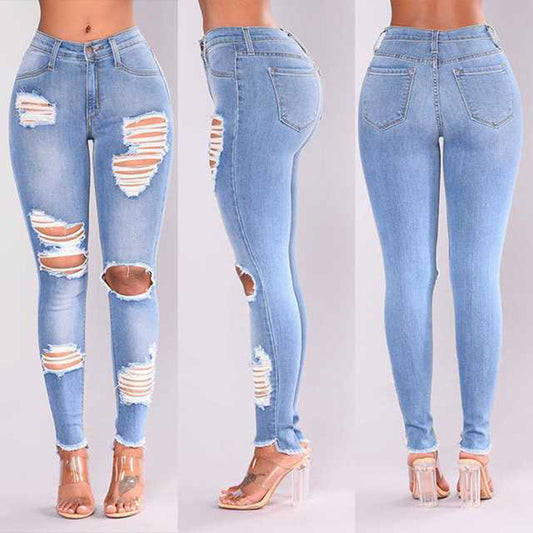 High Waist Ripped Long Jeans - Fashion Damsel