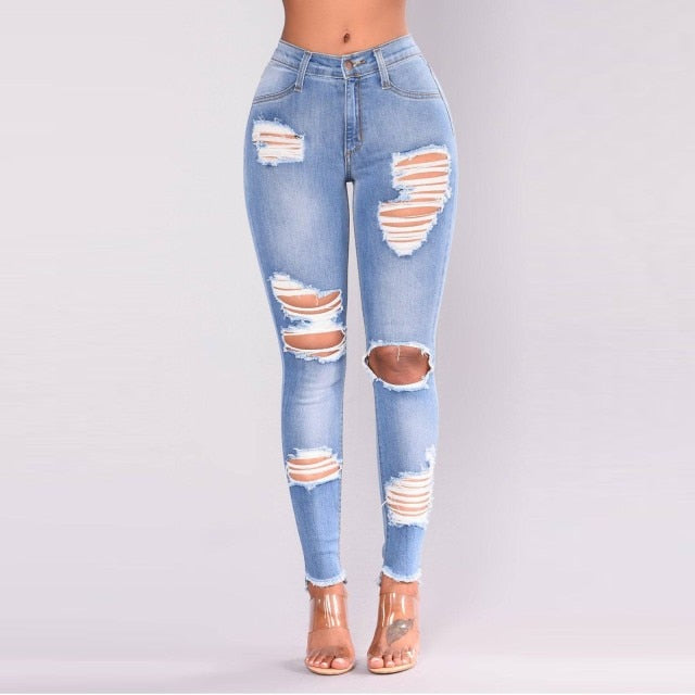 High Waist Ripped Long Jeans - Fashion Damsel