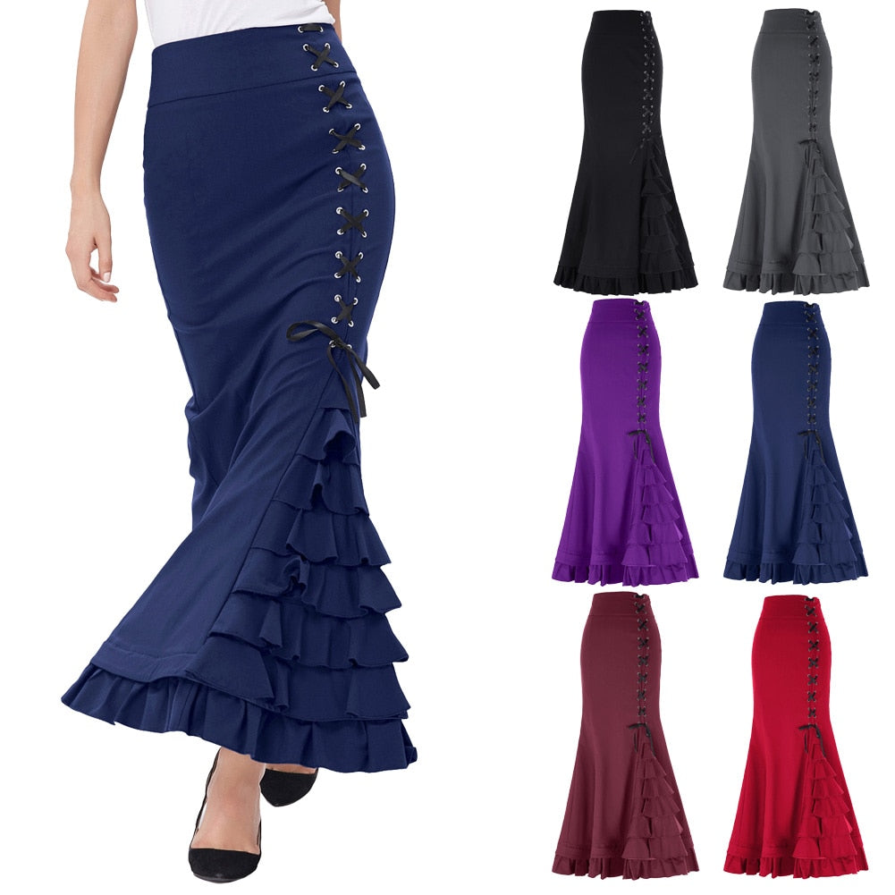 Victorian Style Ruffled Fishtail Mermaid Skirt - Fashion Damsel