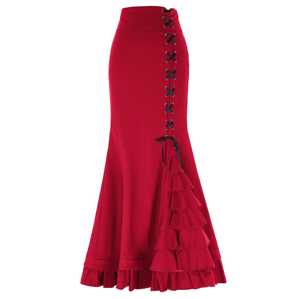 Victorian Style Ruffled Fishtail Mermaid Skirt - Fashion Damsel