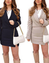 2Pcs Office Long Sleeve V-Neck Skirt With Split