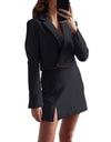 2Pcs Office Long Sleeve V-Neck Skirt With Split