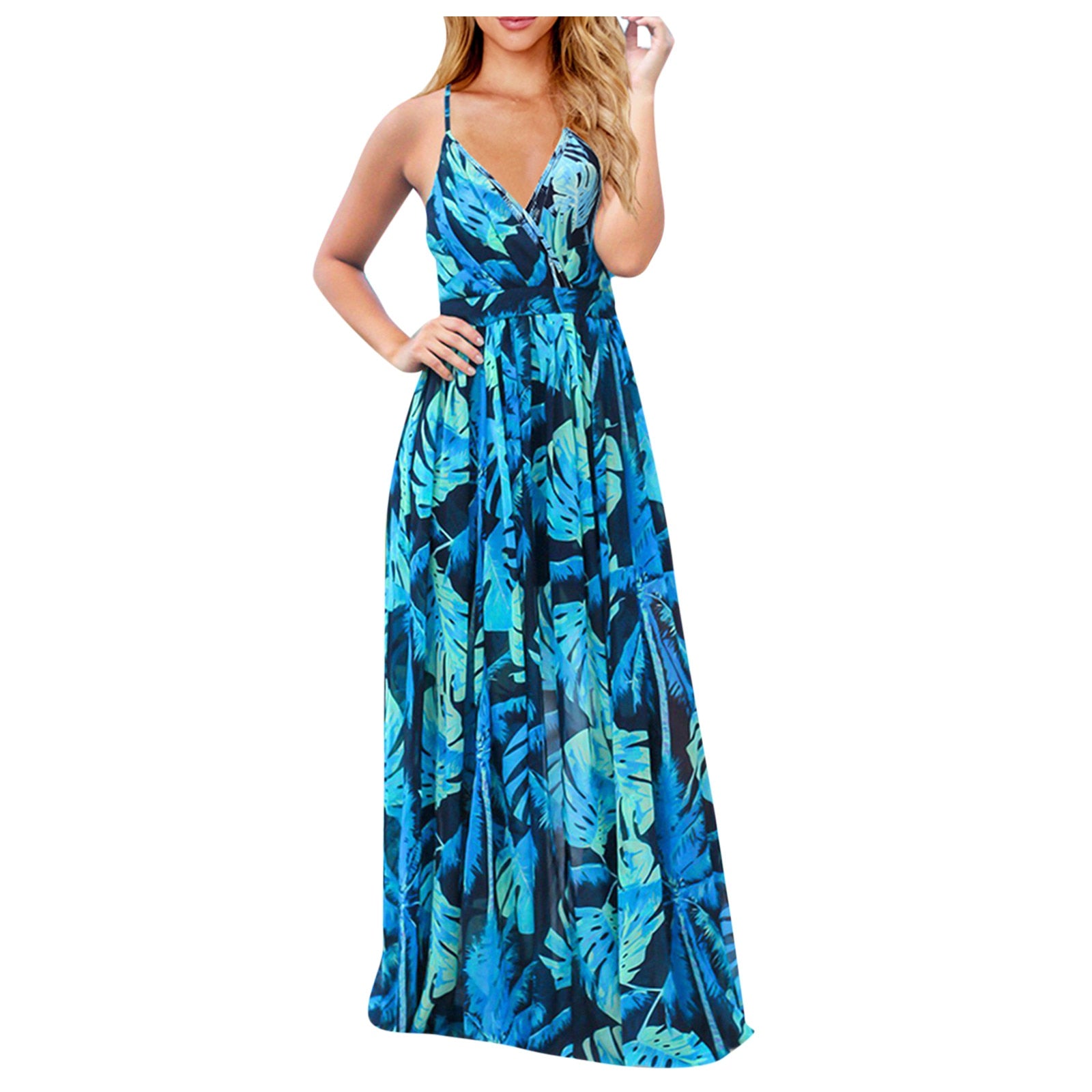 Tropical Boho Floral Print Sexy Backless Sundress