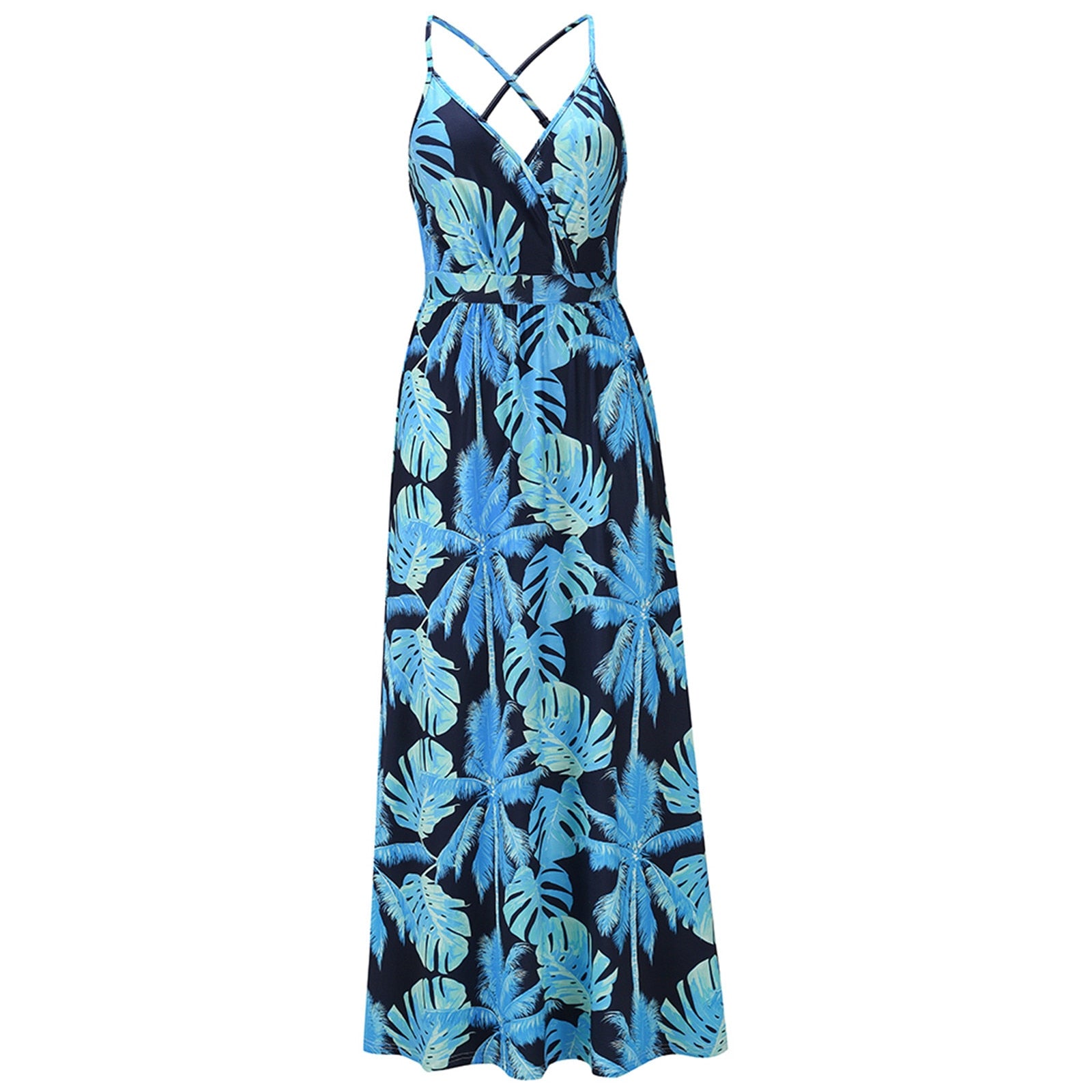 Tropical Boho Floral Print Sexy Backless Sundress
