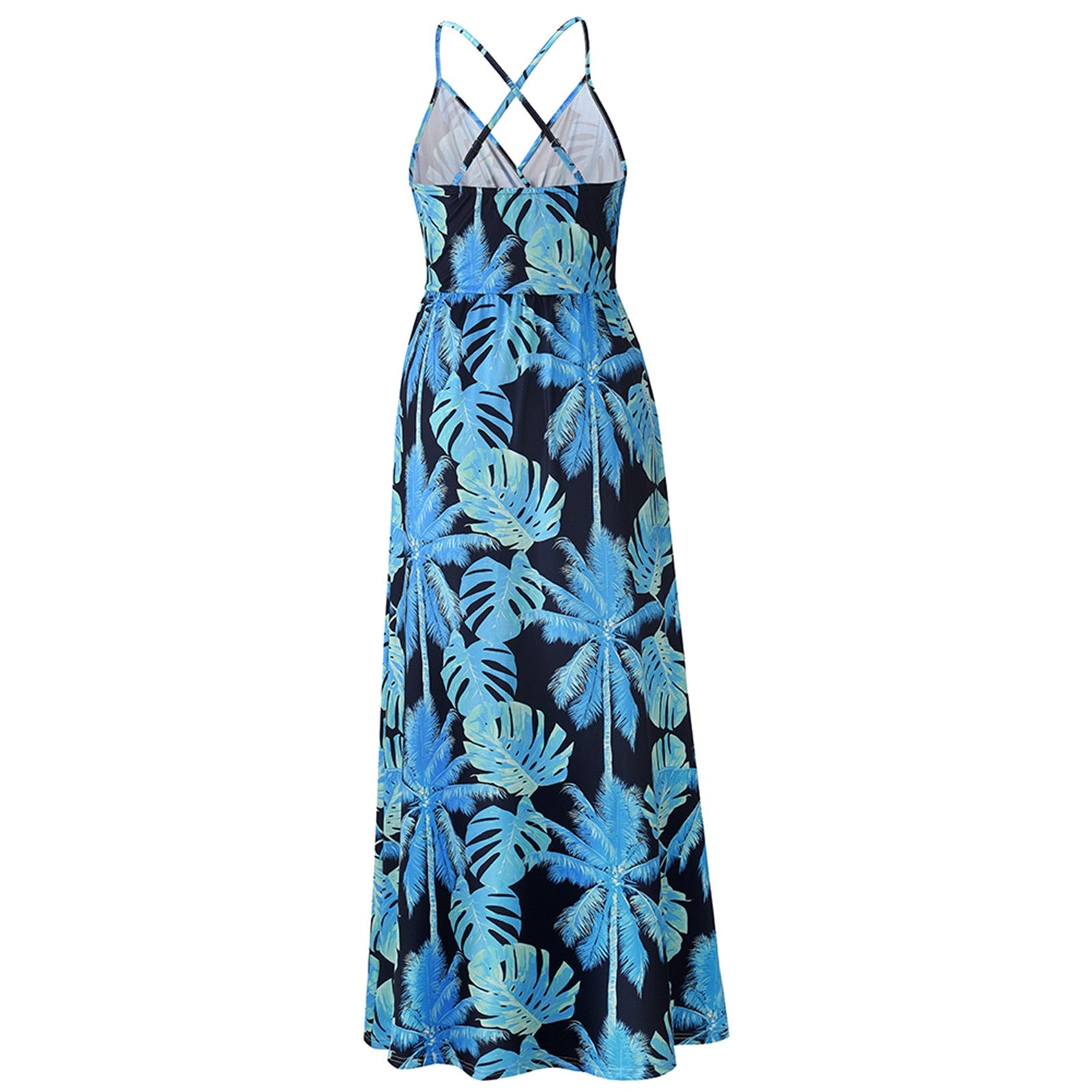Tropical Boho Floral Print Sexy Backless Sundress